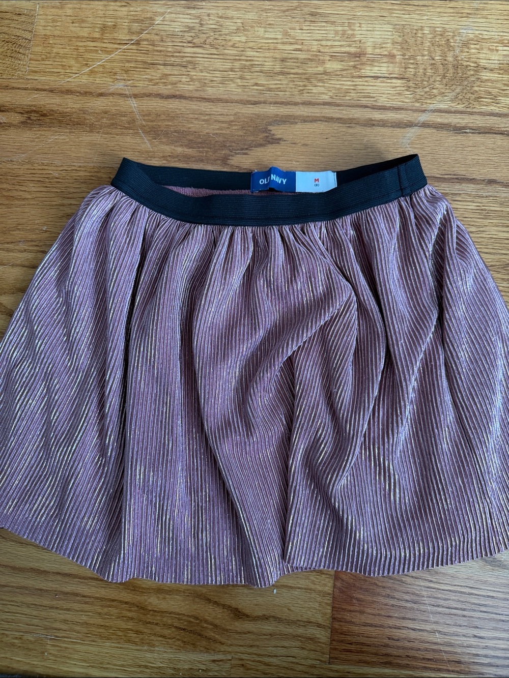 Old Navy Pink Metallic Pleated Mini Skirt with Black Waistband